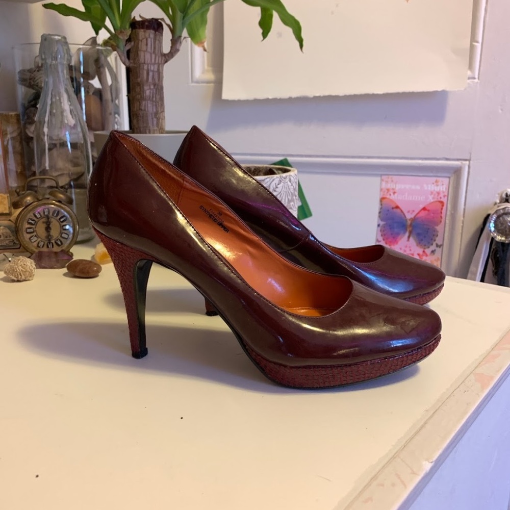 Maroon Snake Skin Heels